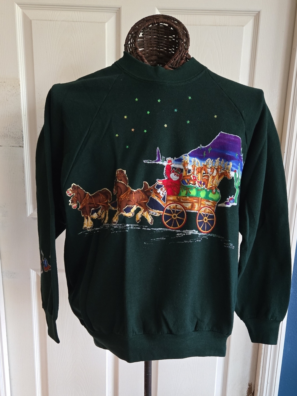 Fruit of the Loom Dark Green Graphic Sweatshirt - Holiday Wagon Design